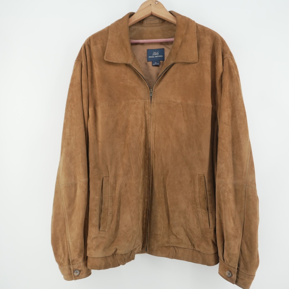 Brooks Brothers Jacket Mens XL Tan Genuine Suede Leather Zip Harrington 346 VTG